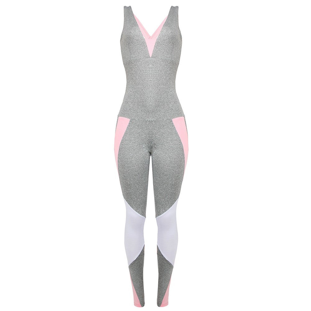 Women's One Piece Yoga Fitness Jumpsuit - Gray and Pink