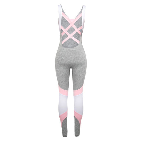 Women's One Piece Yoga Fitness Jumpsuit - Gray and Pink