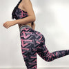 Image of Women's 2 Piece Workout Set - Geometric Pink & Gray